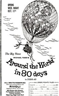 New York Times Advert of Around the World in Eighty Days showing the balloon added in Todd's film