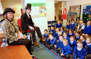 Pupils from St Mary's R C School at Falmouth library.