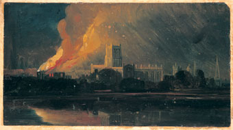 The Burning of the Bishop's Place by W J Müller, c 1831 (Bristol's Museums, Galleries and Archives). This is a scene during the Bristol Riots.