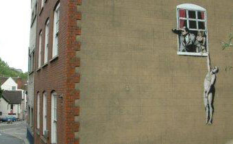 Banksy artwork on the Sexual Health Clinic in Frogmore Street, Bristol.