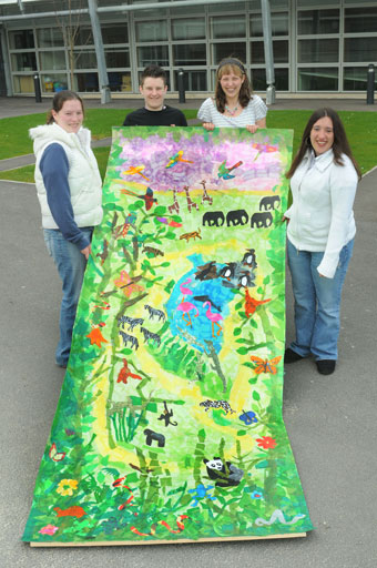 Students from City of Bristol College, Soundwell with their collage depicting Bristol zoo (Martin Chainey).