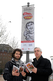 Simon and Eugene with one of the Great Reading Adventure banners in Bristol's city centre (Martin Chainey).Simon and Eugene with one of the Great Reading Adventure banners in Bristol's city centre (Martin Chainey).