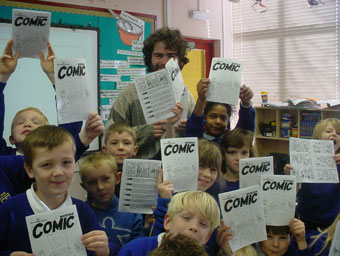 Pupils at Avon Primary with their completed comic books (Dympna Leonard).