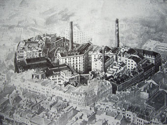 Aerial view of Fry's chocolate factory complex in the centre of Bristol in the early 1920s.