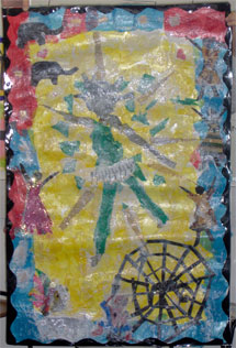 Banner inspired by the Small Island Read project created by pupils at Elmfield School for Deaf Children working with artist Gloria Ojulari Sule in Bristol.
