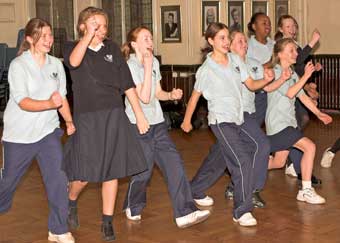 Pupils at Colston’s Girls’ School taking part in a Shakespeare at the Tobacco Factory workshop linked to Small Island Read 2007.