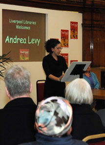 Andrea Levy in Liverpool Central Library on launch day.