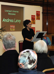 Andrea Levy in Liverpool Central Library on launch day.