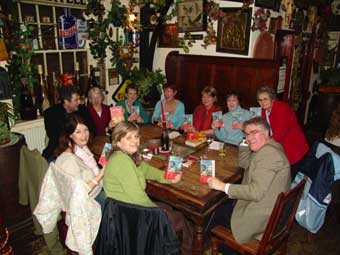 Recent meeting of Combiblios, a reading group for past and present members of Exeter Central library staff who meet monthly in Old Timers pub.