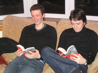 Glasgow University students Craig Waugh and Richard Anderson reading Small Island.