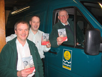 Glasgow Libraries' drivers, Lex, Jim and Ernie, take a break from delivering copies of Small Island around the city.