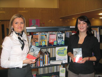 Eileen O'Donnell, Customer Services Supervisor and Frances Bradley, Adult Literacy Coordinator, in Glasgow's Mitchell Library.