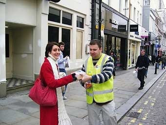 Handing out books on Bold Street in Liverpool on World Book Day.