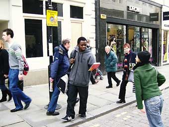Handing out books on Bold Street in Liverpool on World Book Day.