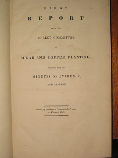 Frontispiece of the First Report of the Select Committee on Sugar and Coffee Planting, 1848.