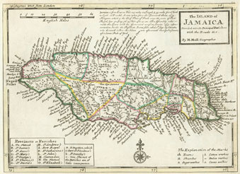 Map of the island of Jamaica.