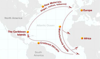 Map of the transatlantic trading routes (from PortCities: Bristol).