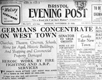 'Germans Concentrate on West Town' Bristol Eveing Post Headline, 25 November 1940.